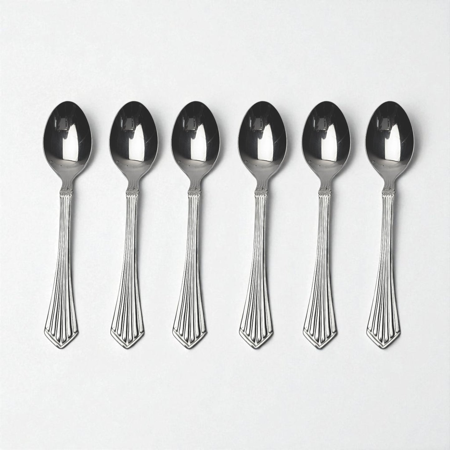 Set of six Kishco Cutlery Symphony Dinner Spoon stainless steel spoons with decorative handles
