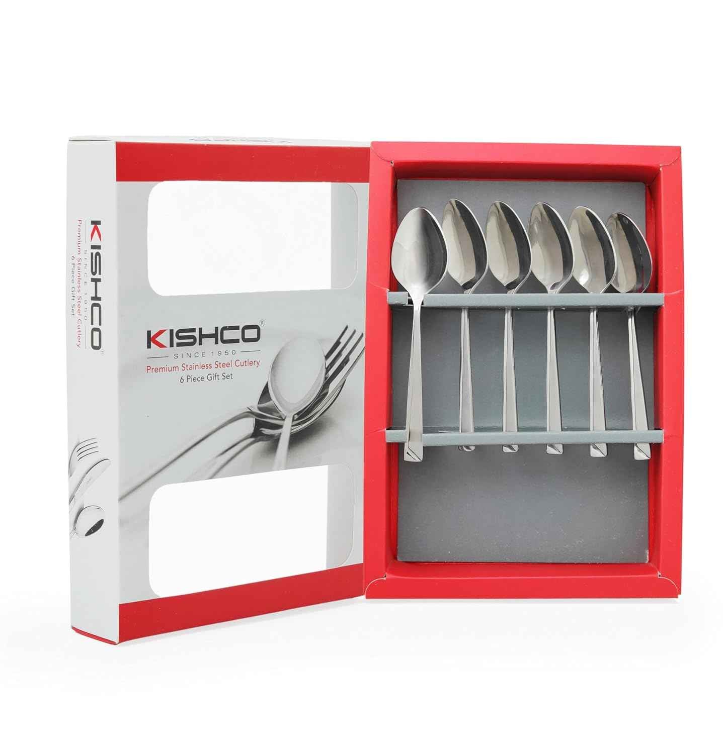 Kishco cutlery Symphony Tea Spoon set of six premium stainless steel spoons in red and white box