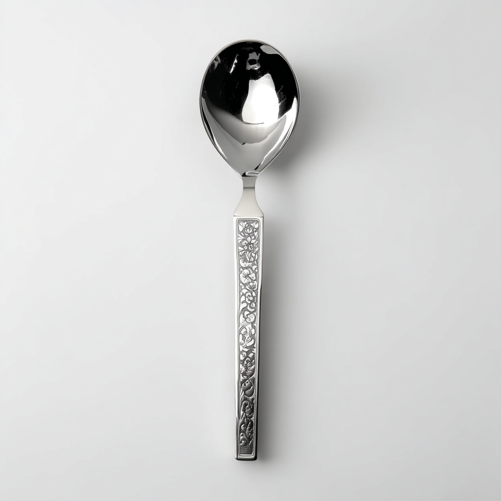 Kishco Parma Serving Spoon Round Large with decorative handle and polished stainless steel bowl
