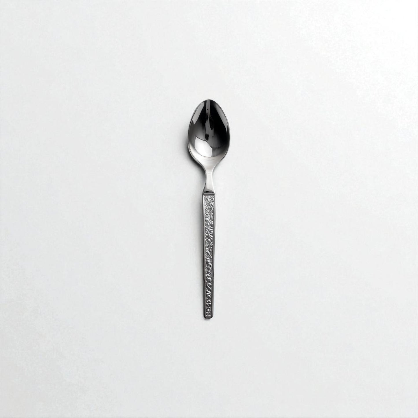 Kishco Parma Stainless Steel Baby Spoon Set of 6 single spoon with textured handle on white background upright