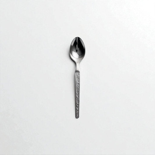 Kishco Parma Stainless Steel Baby Spoon Set of 6 single spoon with textured handle on white background upright