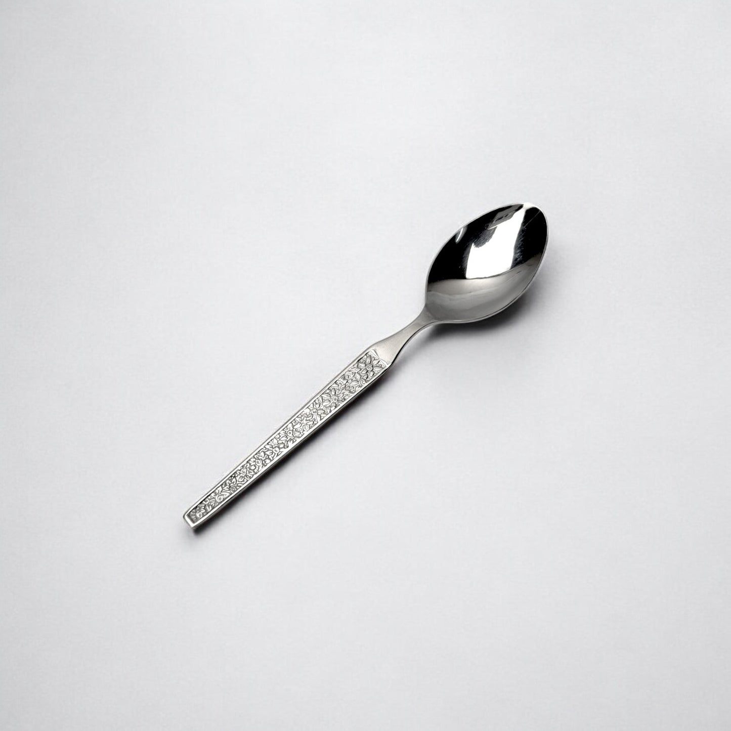 Kishco Parma Stainless Steel Baby Spoon Set of 6 single spoon with textured handle on white background