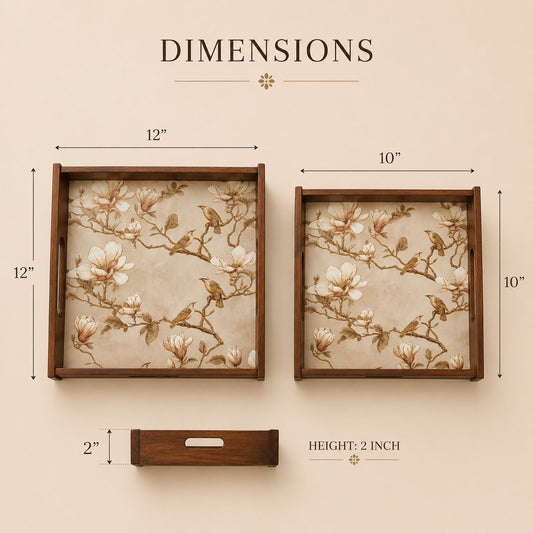 Magnolia Wooden Serving Tray, Set of 2, Square - Dimensions