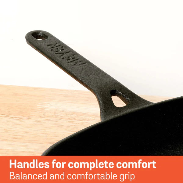 Meyer Cast Iron Grill Pan with sturdy handle for balanced and comfortable grip