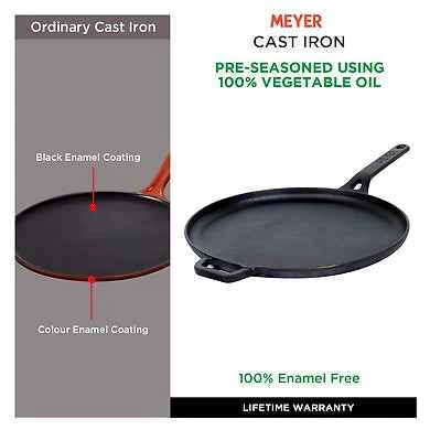 Meyer Pre-Seasoned Cast Iron Flat Dosa Tawa, 28cm