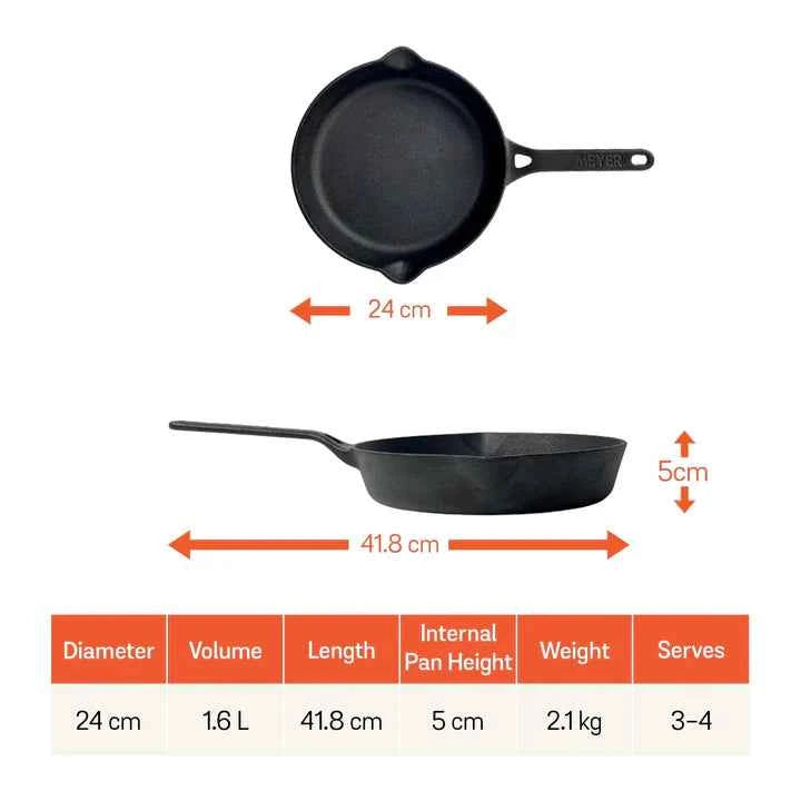 Meyer Pre-Seasoned Cast Iron Frypan, 24cm