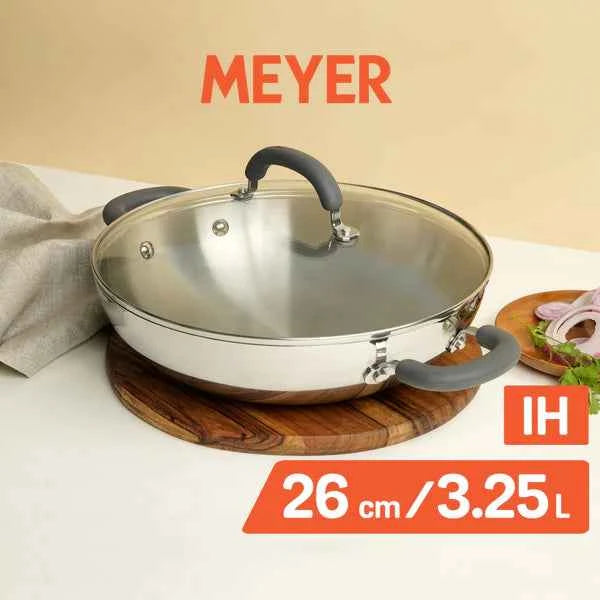 Meyer Trivantage Stainless Steel Triply Kadhai with lid, 26 cm