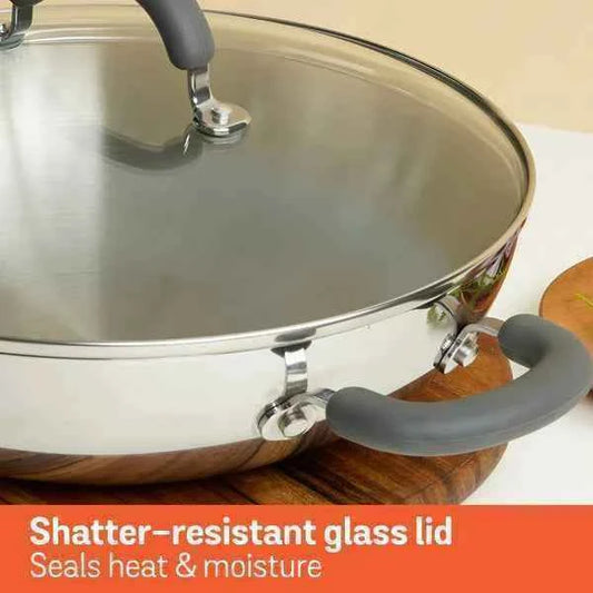 Meyer Trivantage Stainless Steel Triply Kadhai with lid, 30 cm