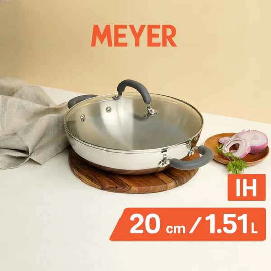 Meyer Trivantage Stainless Steel Triply Kadhai with lid, 20 cm