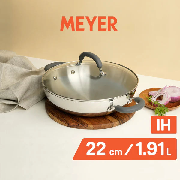 Meyer Trivantage Stainless Steel Triply Kadhai with lid, 22 cm Kadhai