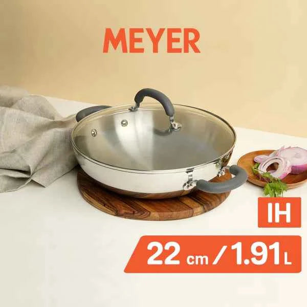 Meyer Trivantage Stainless Steel Triply Kadhai with lid, 22 cm