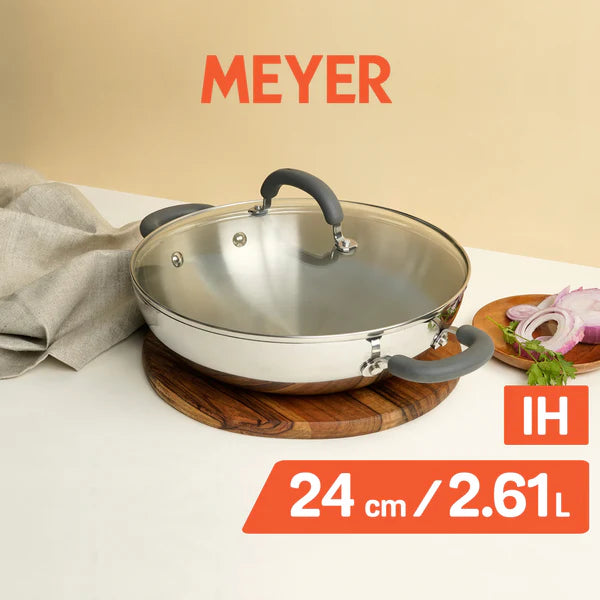 Meyer Trivantage Stainless Steel Triply Kadhai with lid, 24 cm Kadhai