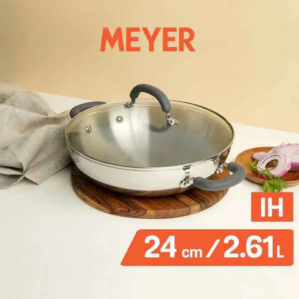 Meyer Trivantage Stainless Steel Triply Kadhai with lid, 24 cm