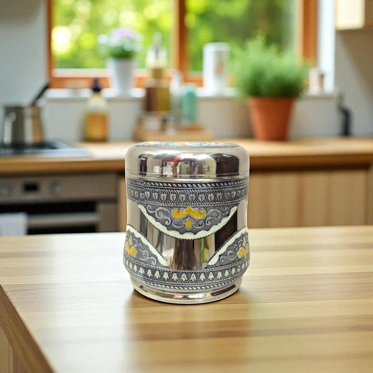 Antique Stainless Steel Dabba, 1.25 liter