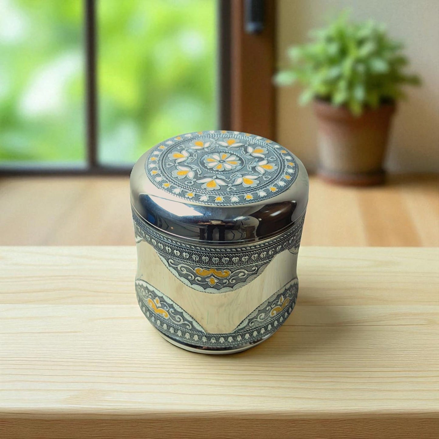 Antique Stainless Steel Dabba, 1.25 liter