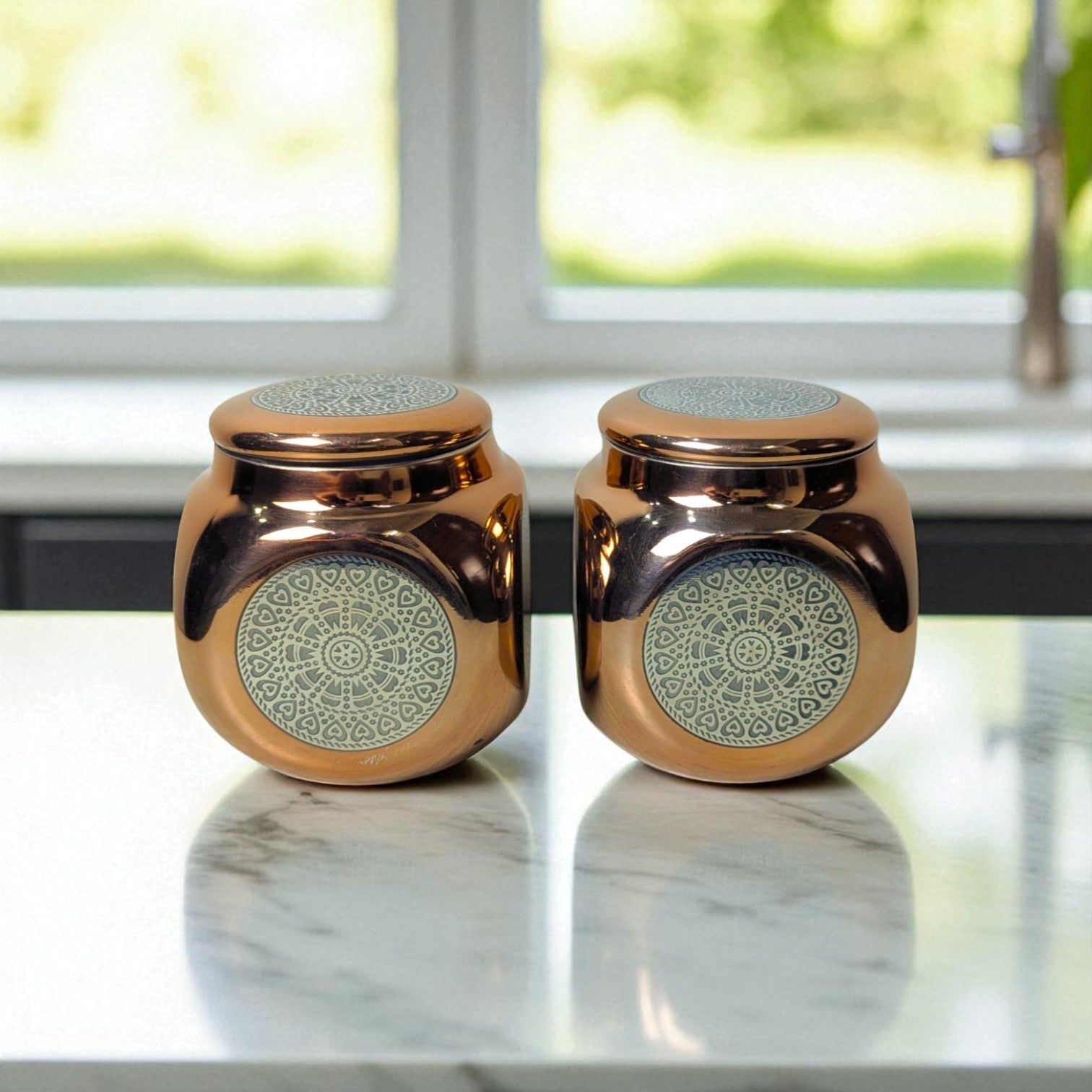 Imperial Box Stainless Steel Jar Set of 2, Ornate