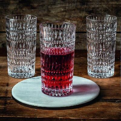 Nachtmann Ethno cocktail glass set featuring three intricately designed glasses for stylish drinks