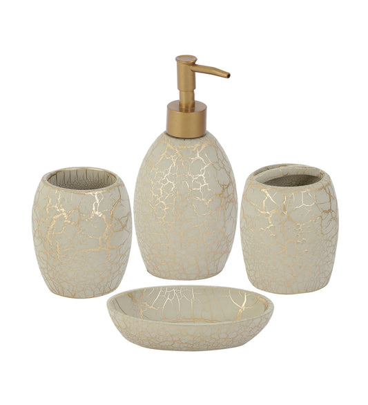 Obsessions Alvina Polyresin 4pcs Bathroom Set Beige Gold with elegant design and gold accents