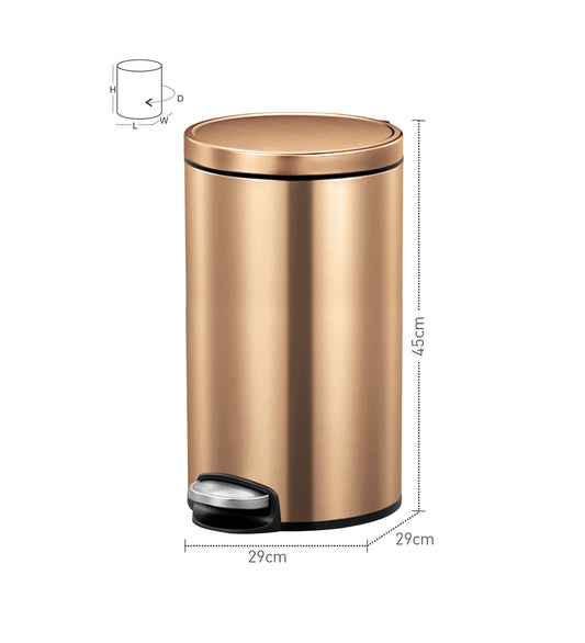 Obsessions Artistic Stainless Steel Dustbin 20 Ltr Bronze Copper with dimensions and modern shape