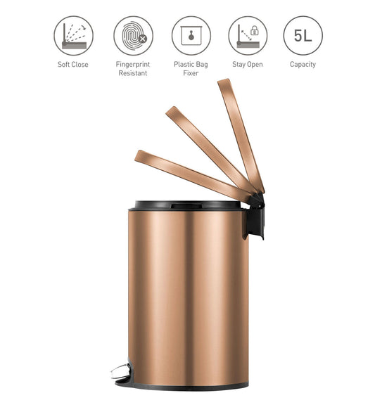 Obsessions Artistic Stainless Steel Dustbin 5 Ltr Bronze Copper with soft close and fingerprint-resistant lid