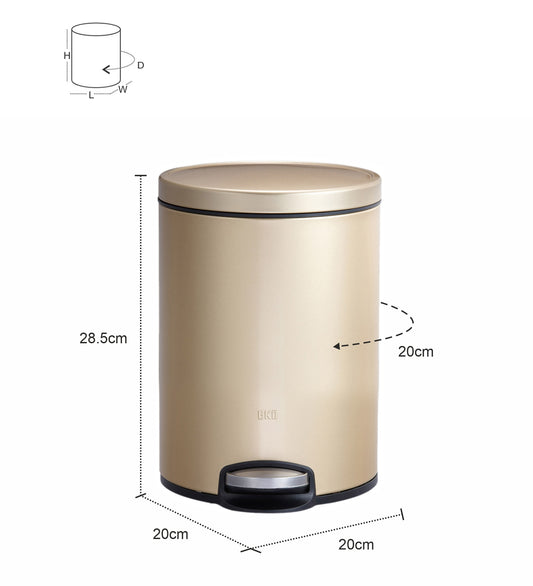 Obsessions Artistic Stainless Steel Dustbin 5 Ltr Champagne Gold with slim body and compact design