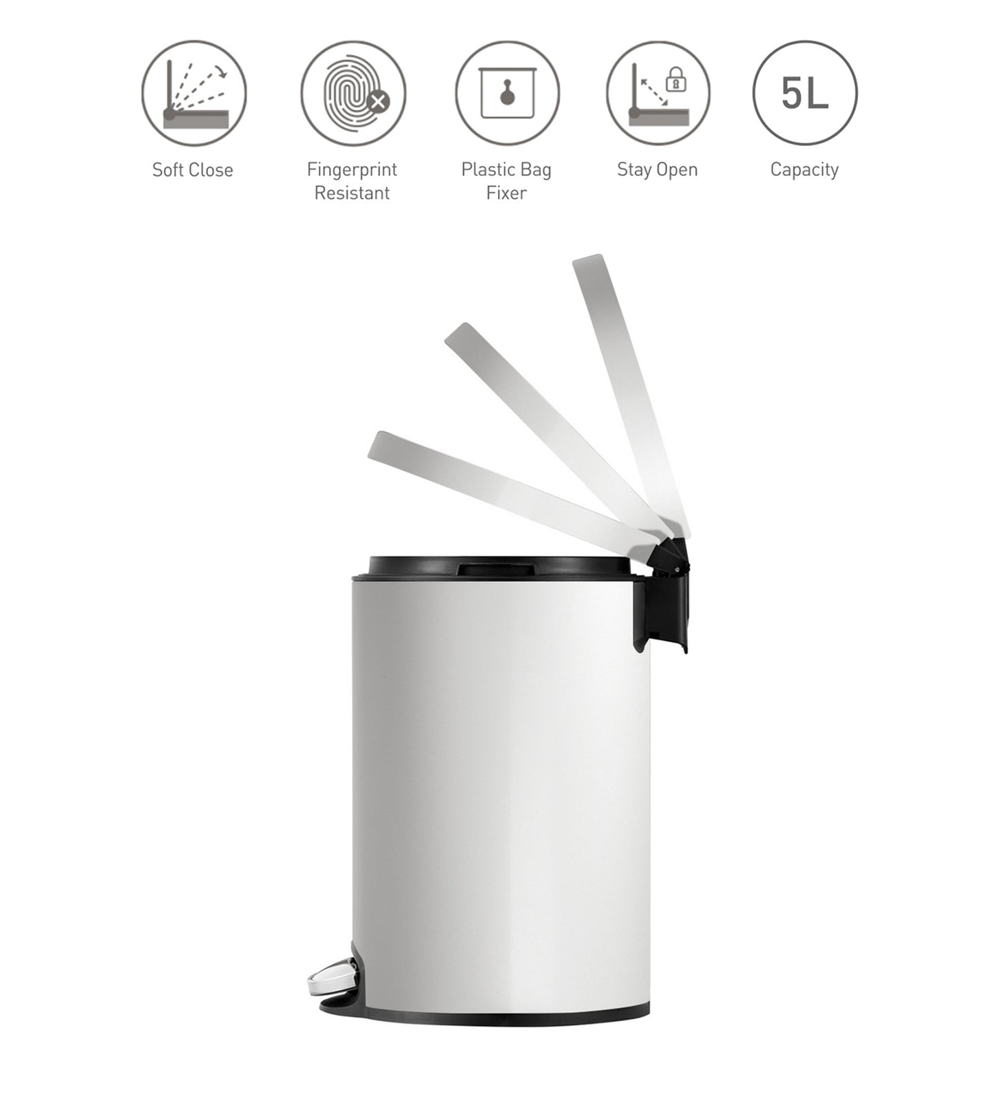 Obsessions Artistic Stainless Steel Dustbin 5 Ltr White showing compact size and dimensions