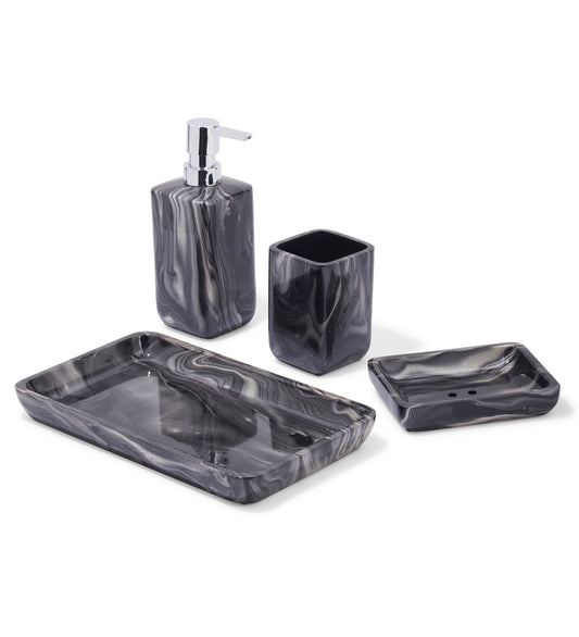 Obsessions azure polyresin black 4 pcs bathroom set featuring modern design and stylish finish