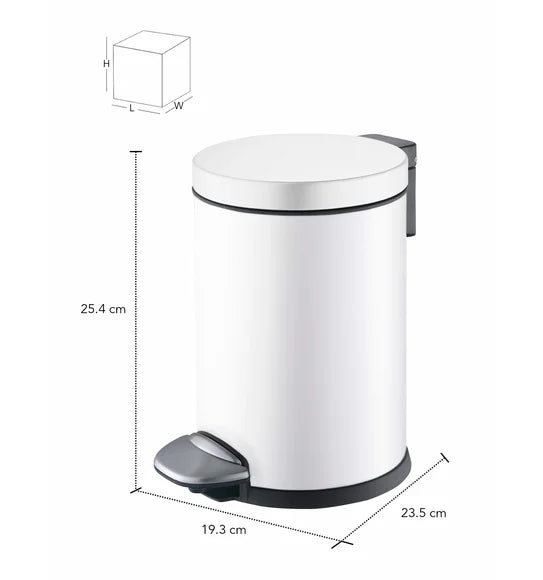 Obsessions Luna Eko 9219 step dustbin, White, dimensions 23.5 x 19.3 x 25.4 cm