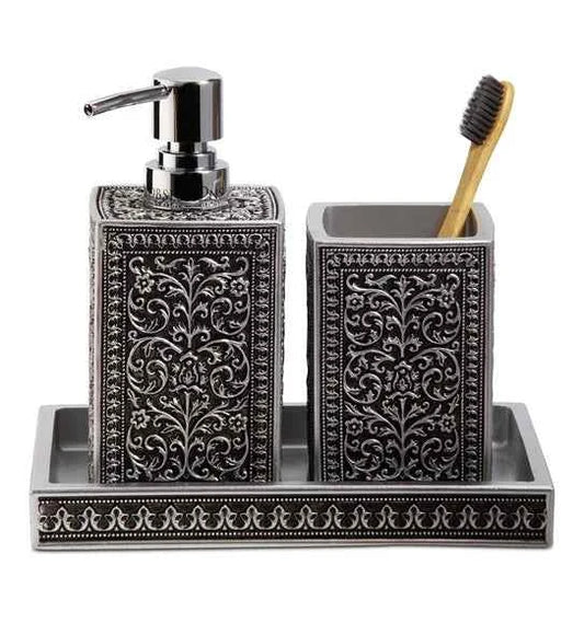 Obsessions Myra Polyresin 3pc Bathroom Set, Black & Grey