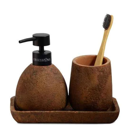 Obsessions Myra Polyresin 3pc Bathroom Set, Chocolate