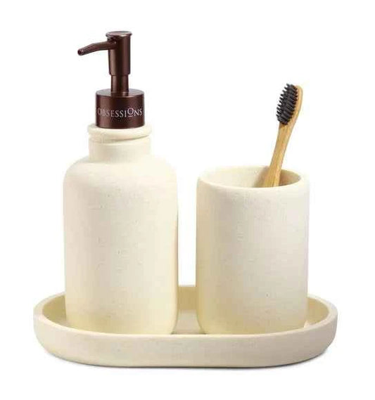 Obsessions Myra Polyresin 3pc Bathroom Set, Cream