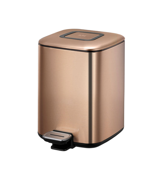 Obsessions Regent Stainless Steel Dustbin 6 Ltr Bronze Copper – angled view highlighting foot pedal