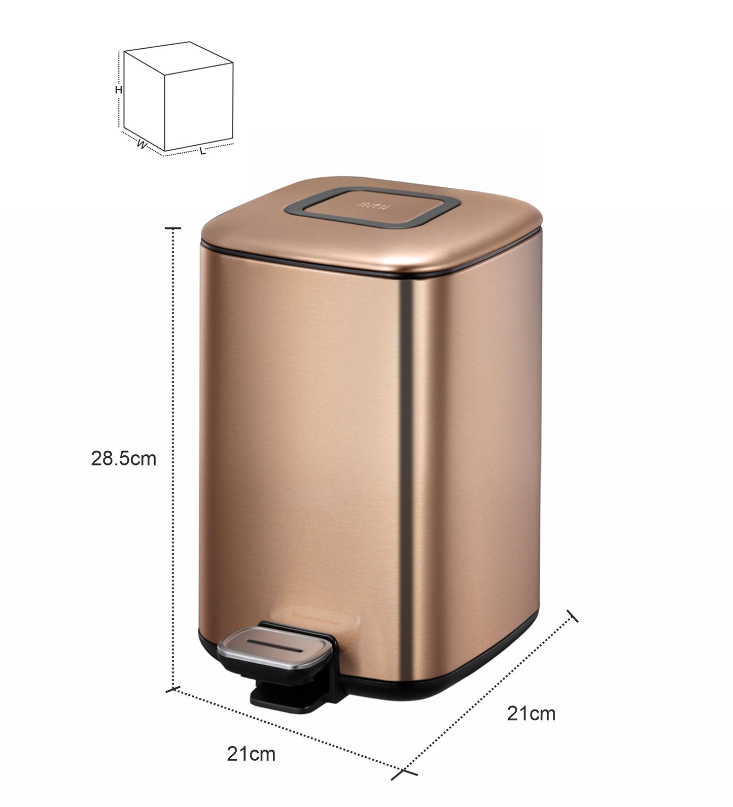 Obsessions Regent Stainless Steel Dustbin 6 Ltr Bronze Copper – dimension guide