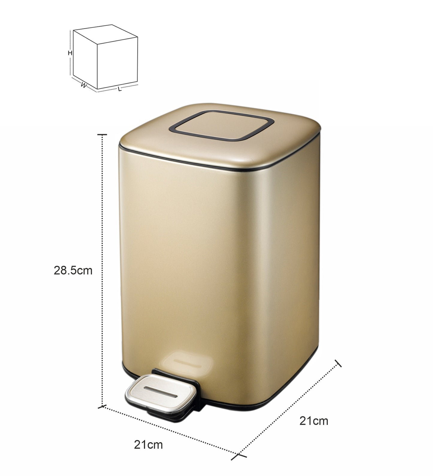 Obsessions Regent Stainless Steel Dustbin 6 Ltr Champagne Gold - dimensions guide