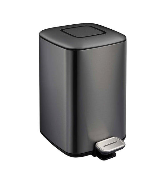 Obsessions Regent Stainless Steel Dustbin 6 Ltr Black – front view with foot pedal for hands-free use