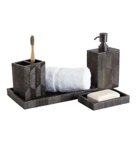 Obsessions Vibe Polyresin 4pc Bathroom Set, Brown