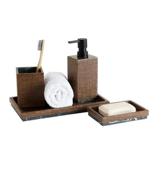 Obsessions Vibe Polyresin 4pc Bathroom Set, Wood