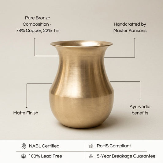 Parsi kansa lota features - 78% copper 22% tin, handcrafted by master kansaris, NABL certified, lead free, 5-year breakage guarantee