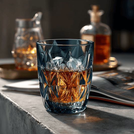 Prisma Colored Glasses Set of 6 Blue 300ml multi-use glass with geometric design holding whiskey