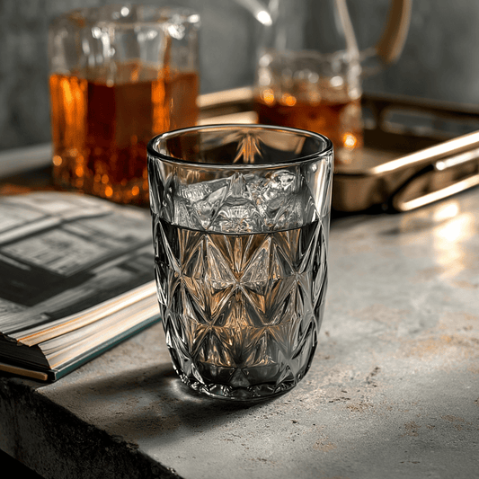 Prisma Colored Glasses Set of 6 Grey 300ml multi-use glass with geometric texture by CarryHome