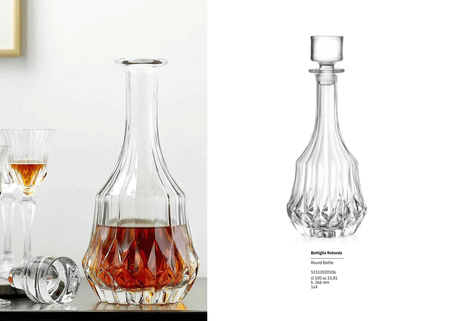 RCR Adagio Crystal Glass Whiskey Decanter Bottle Round, 750ml