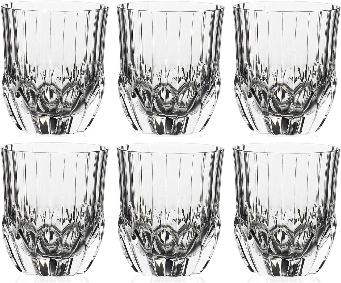 Set of 6 RCR Adagio whiskey glasses with elegant ribbed design, perfect for enjoying spirits