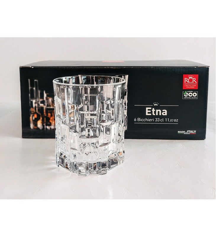 RCR Etna DOF Whiskey Glasses featuring elegant cut design and 33 cl capacity, perfect for any whiskey enthusiast