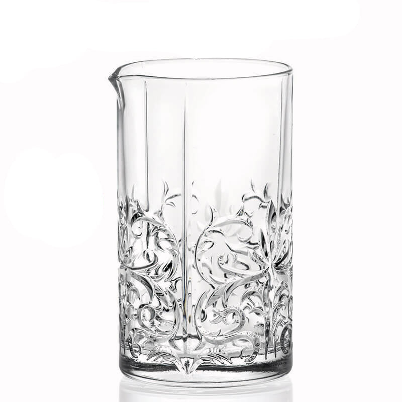 Single RCR Tattoo Crystal Mixing Glass, 650ml, featuring unique patterned design, empty on a white background