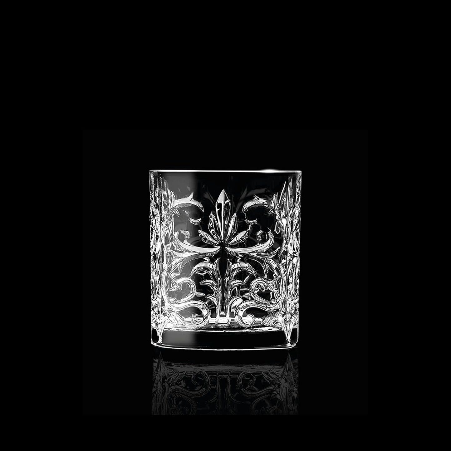 RCR Tattoo Whiskey Glasses featuring intricate floral engravings for elegant sipping experiences
