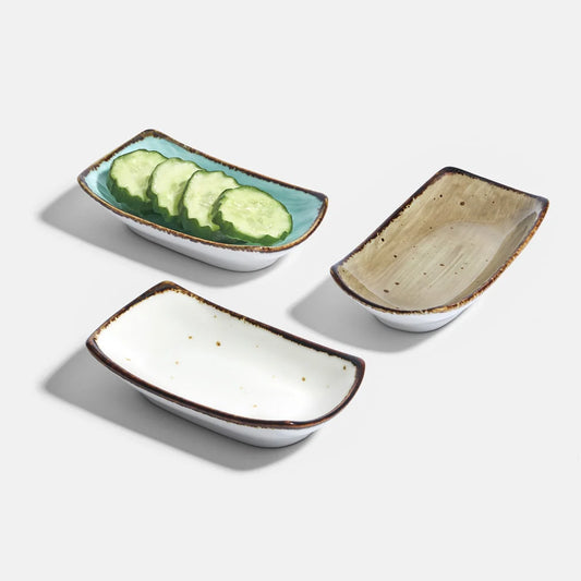 Rena Set of Three Ceramic Serving Dishes with Unique Designs for Elegant Table Presentation