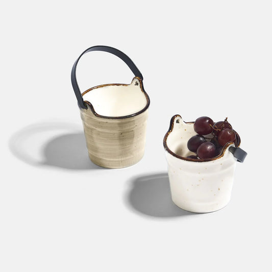 Rena Porcelain Amalfi Bucket, 210 ml, Set of 2 with stylish handles, ideal for serving snacks