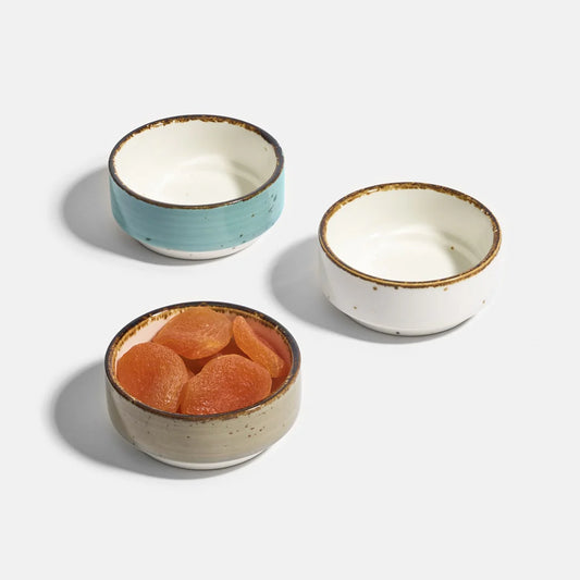 Rena Porcelain Amalfi Cirque Dish, 30 ml, Set of 3 with assorted colors perfect for snacks and appetizers