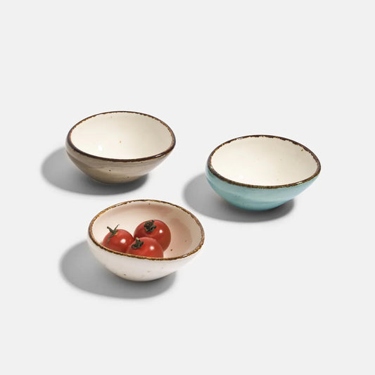 Rena Porcelain Amalfi Drop Mini Dish, 85 ml, Set of 3 in assorted colors perfect for serving snacks or appetizers