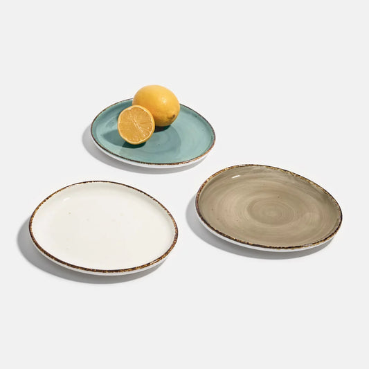Rena Porcelain Amalfi Ovate Regular Dish, Set of 3 in various colors with a lemon centerpiece